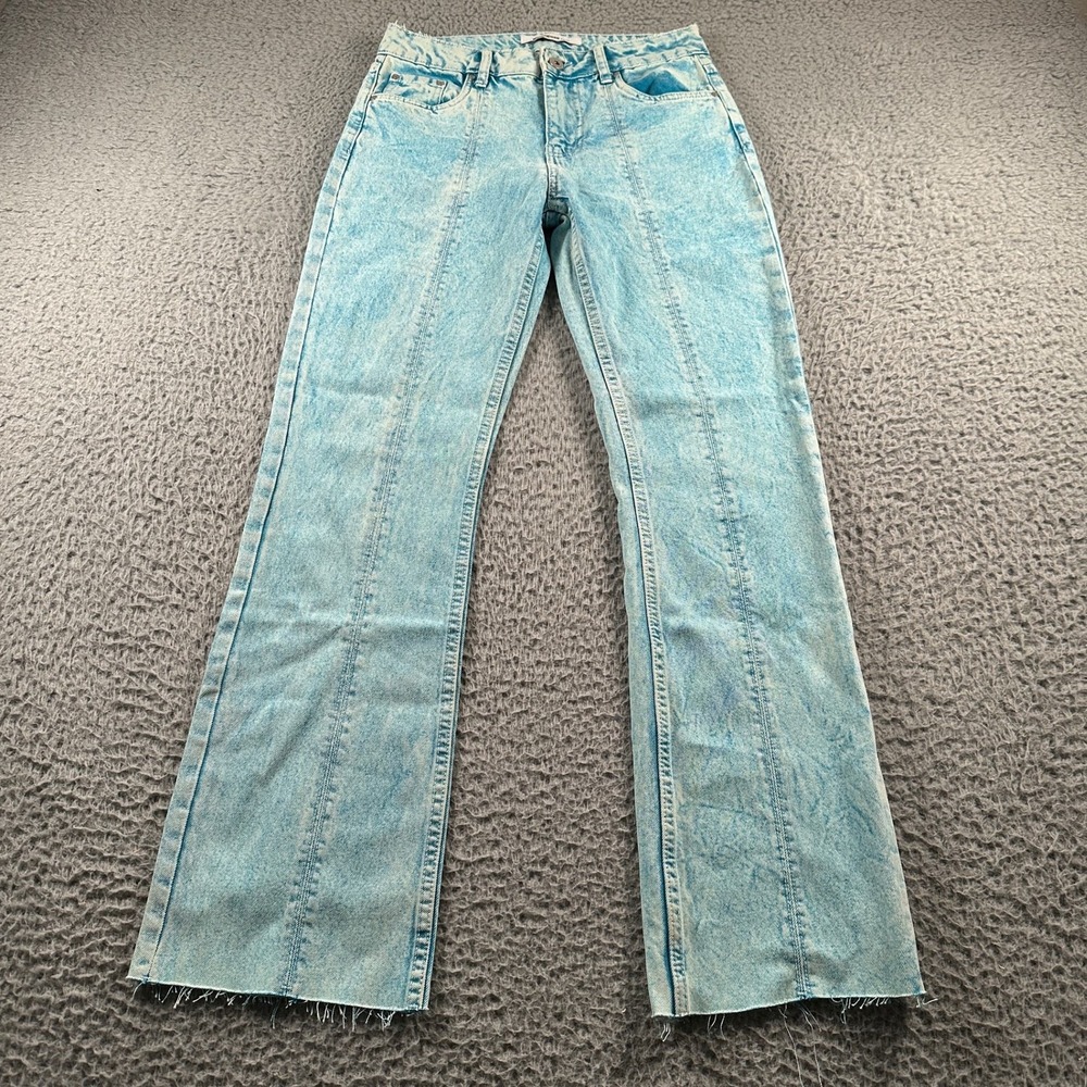 Gimagüas Jeans Womens 36(27 US) Acid Wash High Rise Flared Seamed Raw Hem‎ Denim